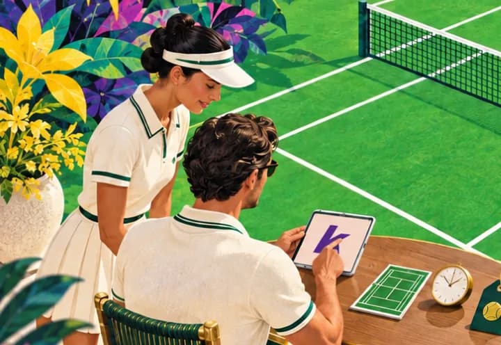 Atendente e gestor cadastrando as quadras do clube em um tablet à beira da quadra.