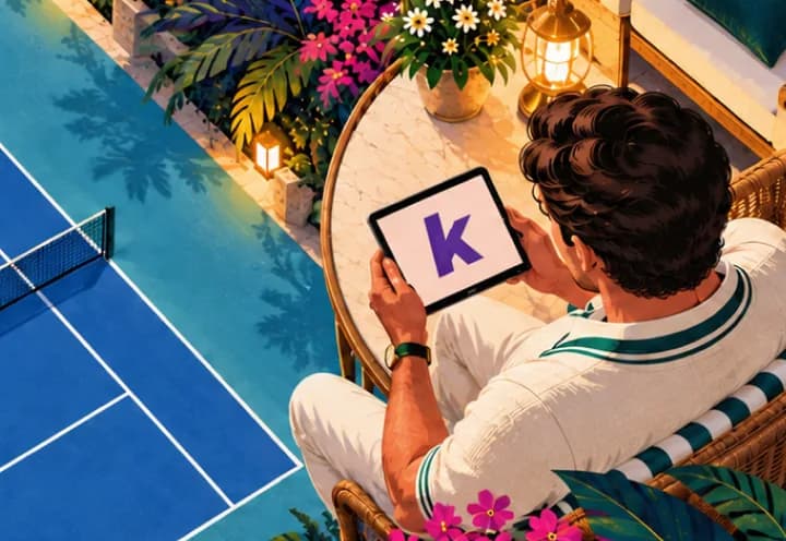 Gestor acompanhando as reservas do clube no Korta em um tablet à beira de uma quadra.
